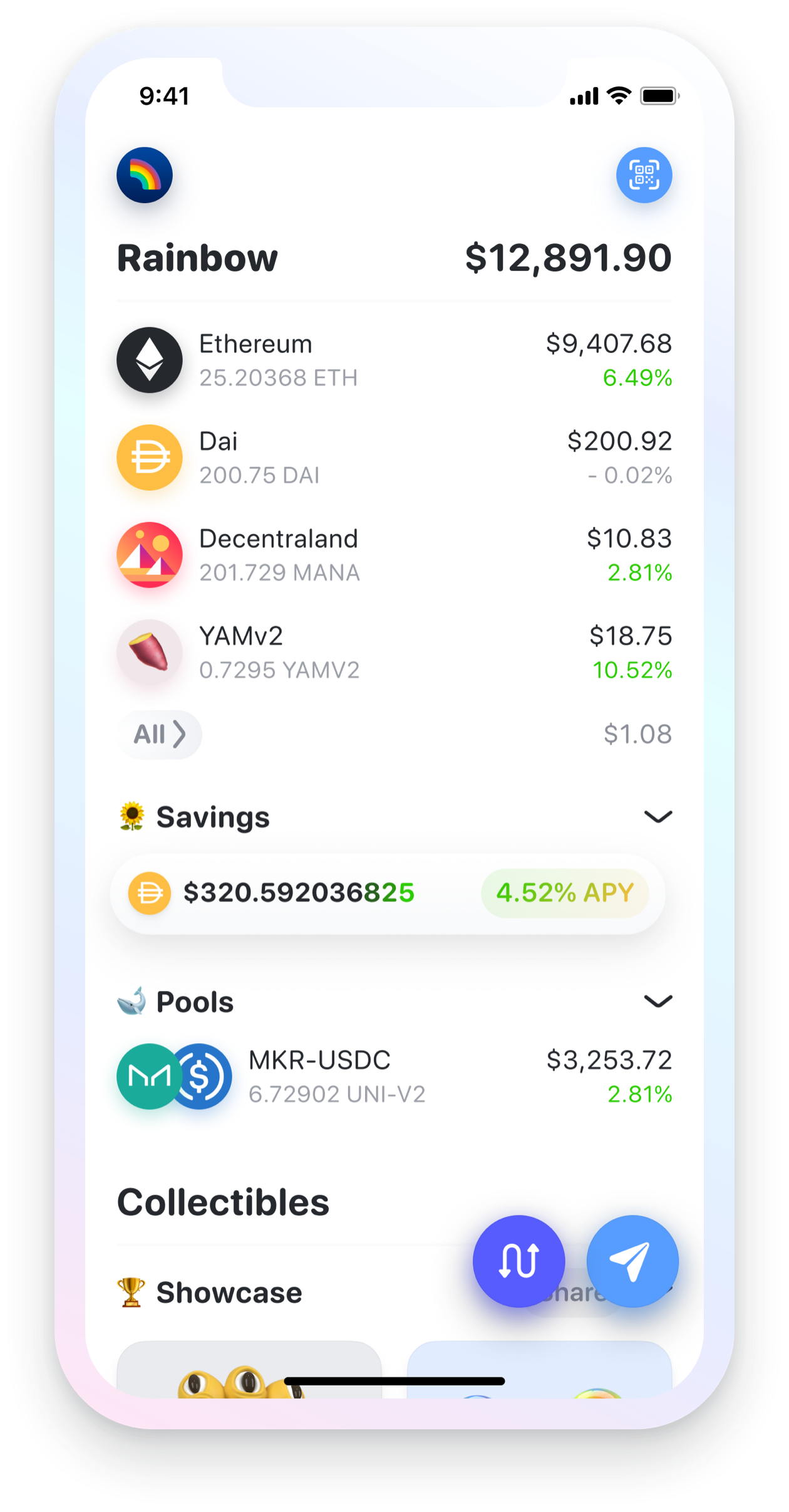 A preview of Rainbow Wallet